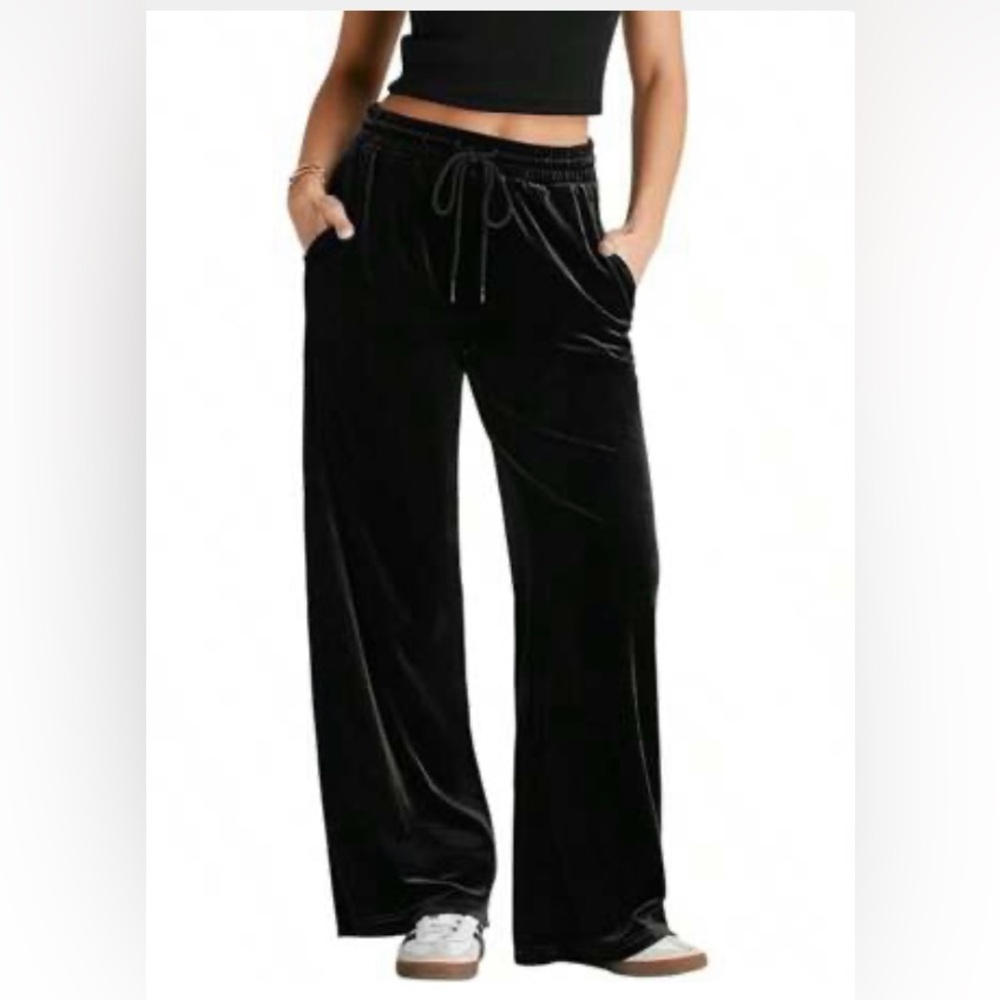 Women’s SHEIN black velour wide leg polyester drawstring waist pants size M